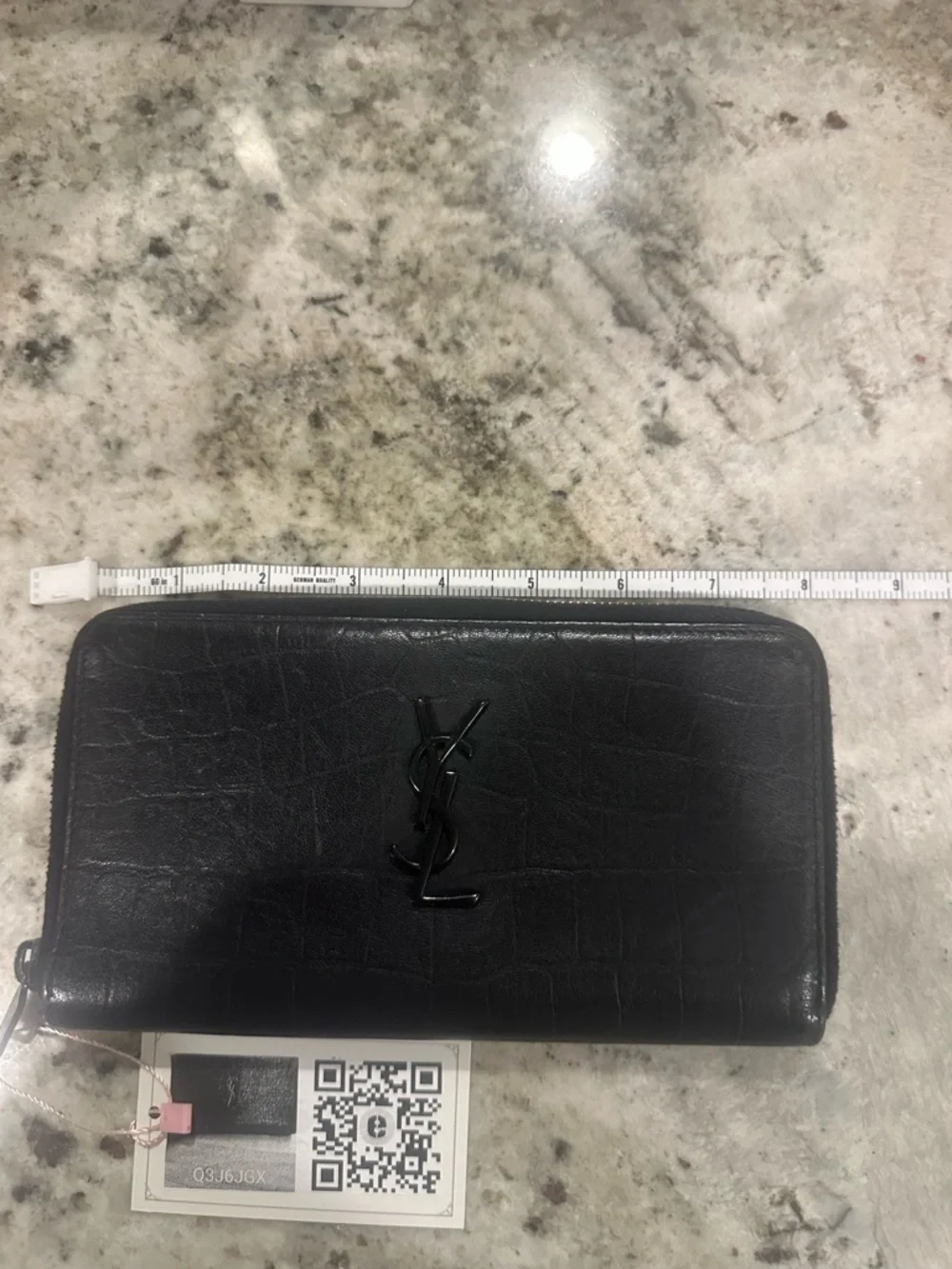 Saint Laurent Black Croc-Embossed Zip Around Wallet with YSL Logo - Picture 3 of 12